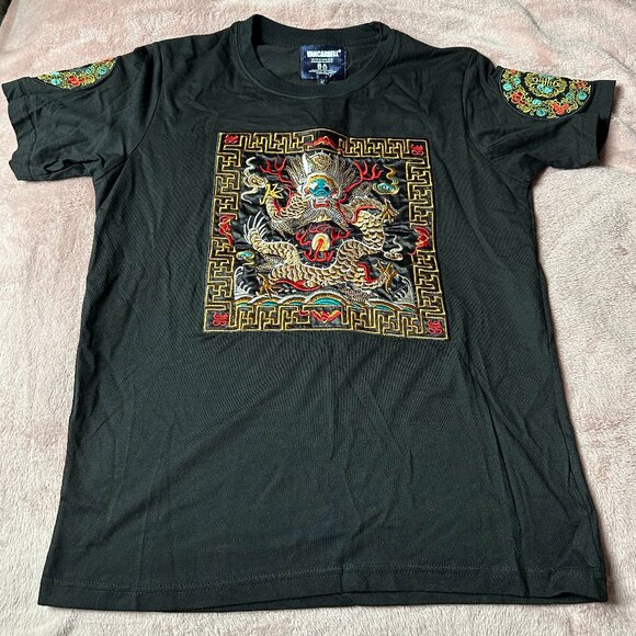 Vancarhell Women's Size Medium Tshirt Embroidered Chinese Dragon Black Y2K - Picture 2 of 12